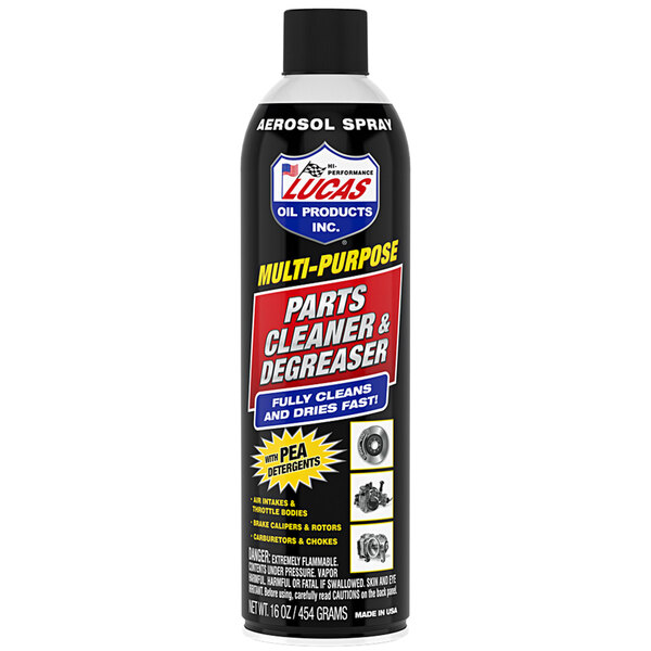 A Lucas Oil bottle of multi-purpose parts cleaner and degreaser.