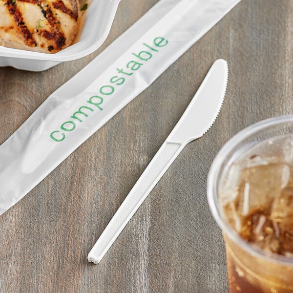 EcoChoice Wrapped Heavy Weight Compostable 6 1/2" White CPLA Knife - 500/Case