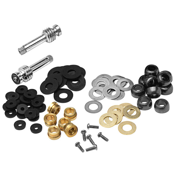 A group of metal screws, nuts, and washers.