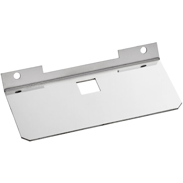 A white rectangular metal plate with two holes.