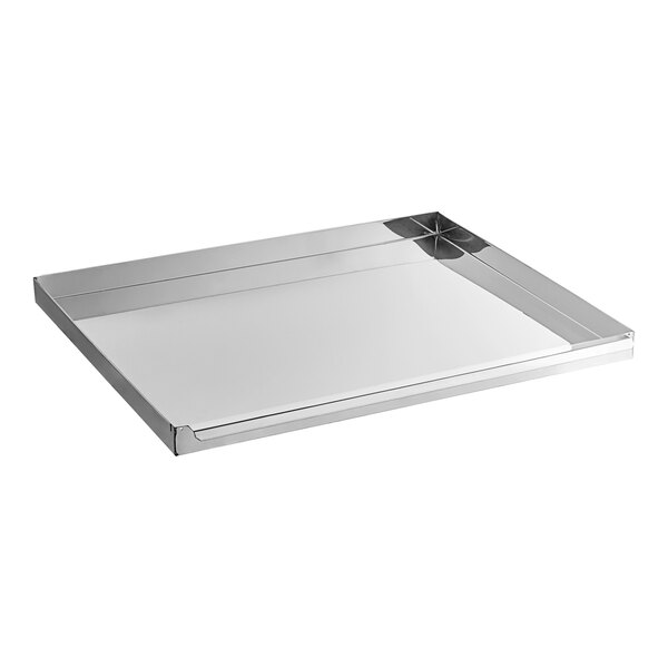 A silver rectangular tray with a handle.
