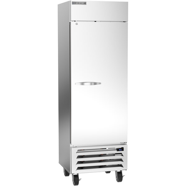 A white Beverage-Air reach-in refrigerator with a silver handle.
