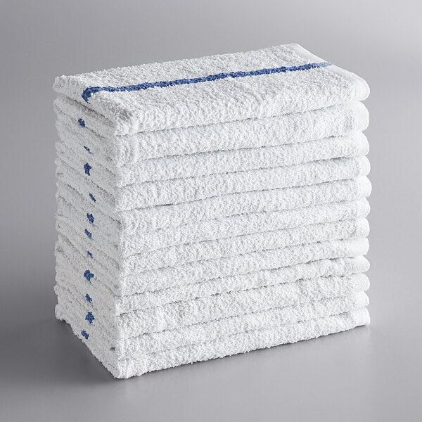 Choice 16" x 19" Blue Striped 32 oz. 100 Cotton Bar Towels in Bulk