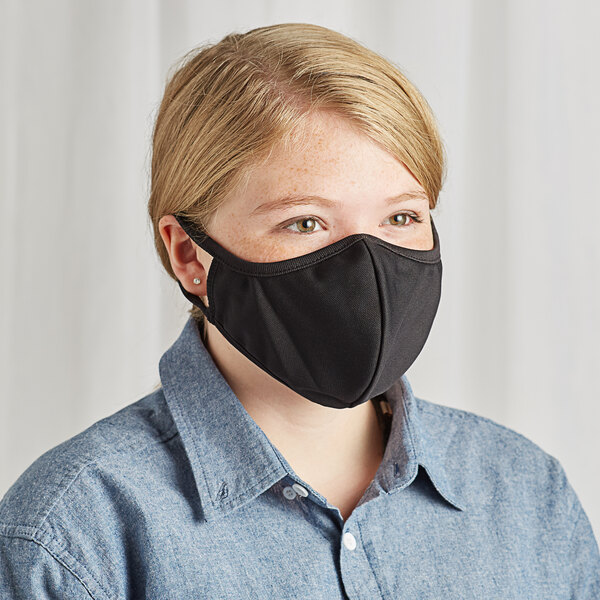 Mercer Culinary M69018BK Customizable Black Reusable 2-Ply Polyester Anatomical Protective Face Mask - 9 1/2" x 6"
