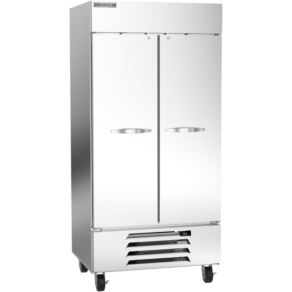 A silver Beverage-Air Horizon Series reach-in refrigerator with two doors.