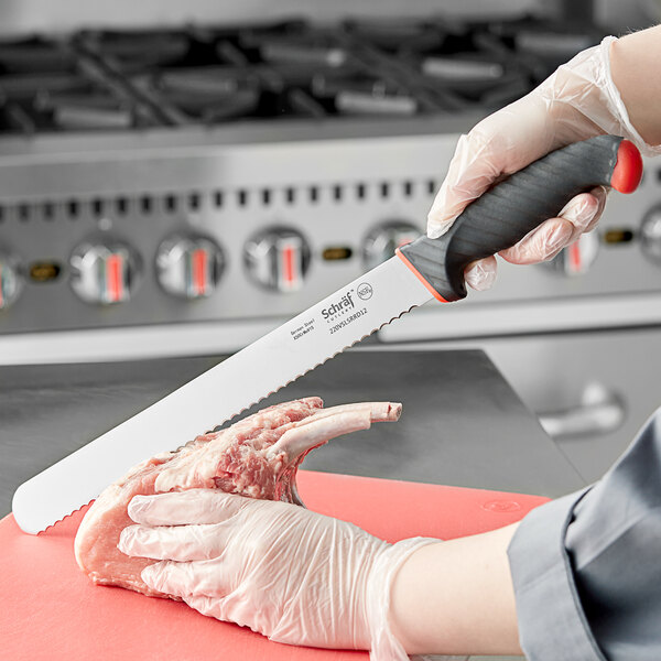 Schraf 12" Serrated Edge Slicing Knife with Red TPRgrip Handle
