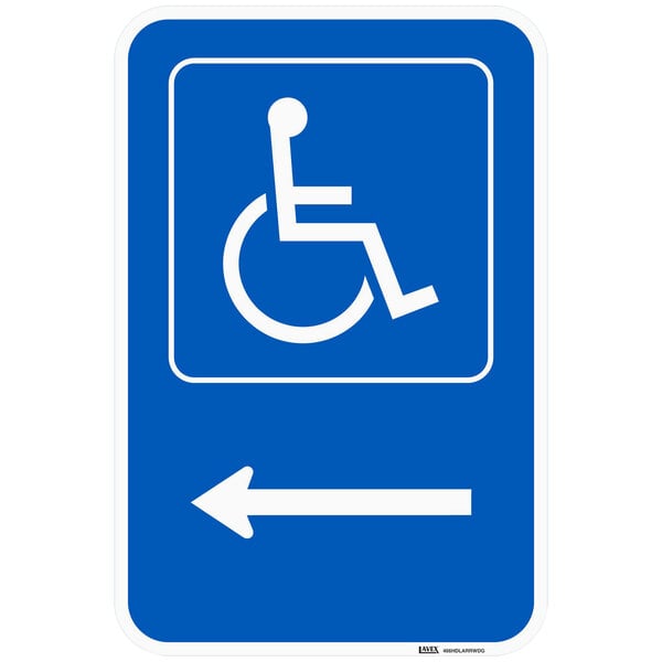 Lavex "Handicapped Parking" Left Arrow Reflective Blue Aluminum Sign - 12" x 18"