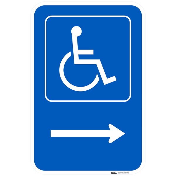 Lavex "Handicapped Parking" Right Arrow Reflective Blue Aluminum Sign - 12" x 18"