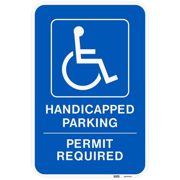 Lavex "Handicapped Parking / Permit Required" Reflective Blue Aluminum Sign - 12" x 18"