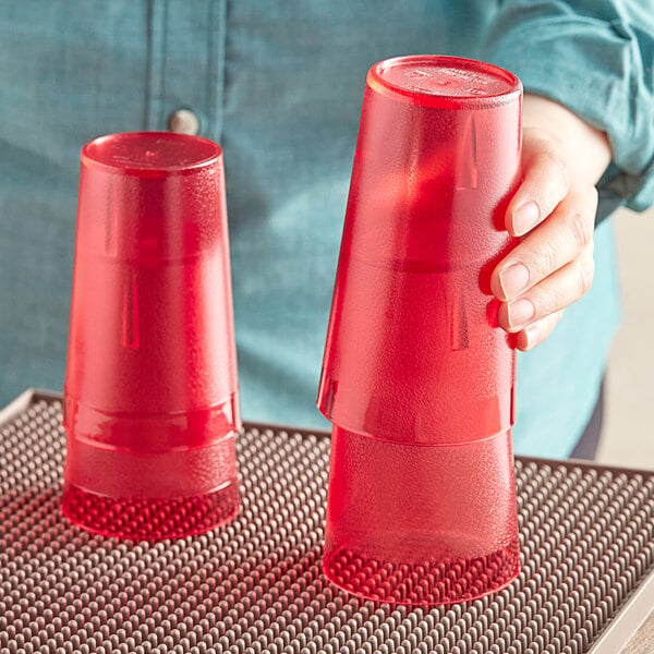 24 PACK 16 Oz Red Pebbled Plastic Tumbler Commercial Restaurant Cup Glass Case 