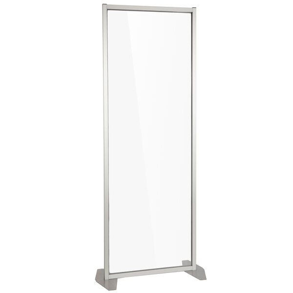 A white rectangular acrylic partition with a silver frame.
