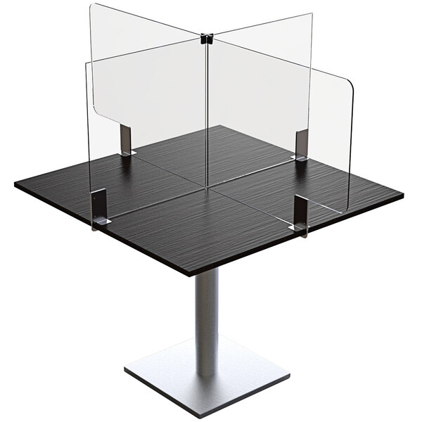 A black table with clear acrylic panels attached to the sides.