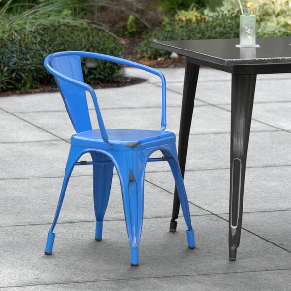 Lancaster Table & Seating Alloy Series Distressed Blue Outdoor Arm Chair