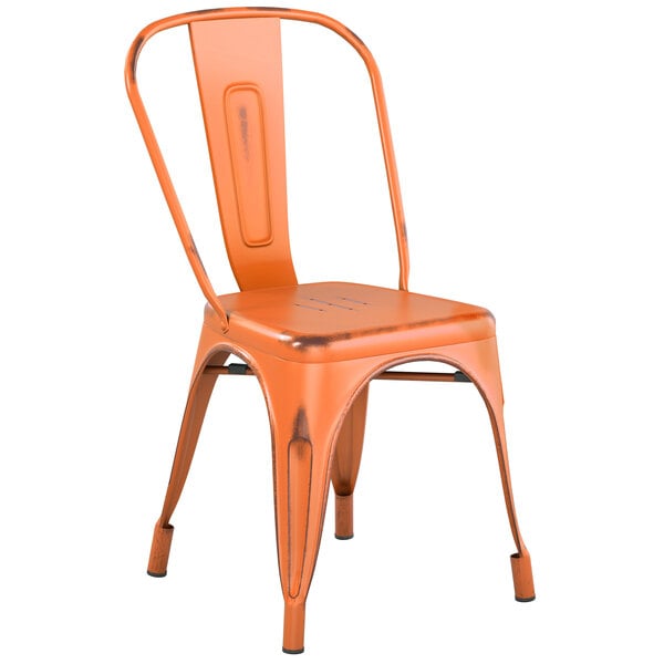 Industrial Style Orange Metal Restaurant Chair Outdoor Cafe Bistro Chair 