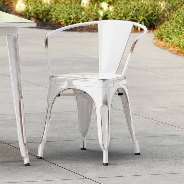 Lancaster Table & Seating Alloy Series Distressed Pearl White Outdoor Arm Chair