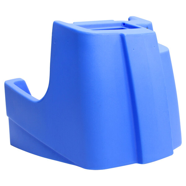 A blue plastic Mytee solution tank with a lid.