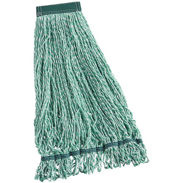 A green Rubbermaid Web Foot wet mop with a white stripe.
