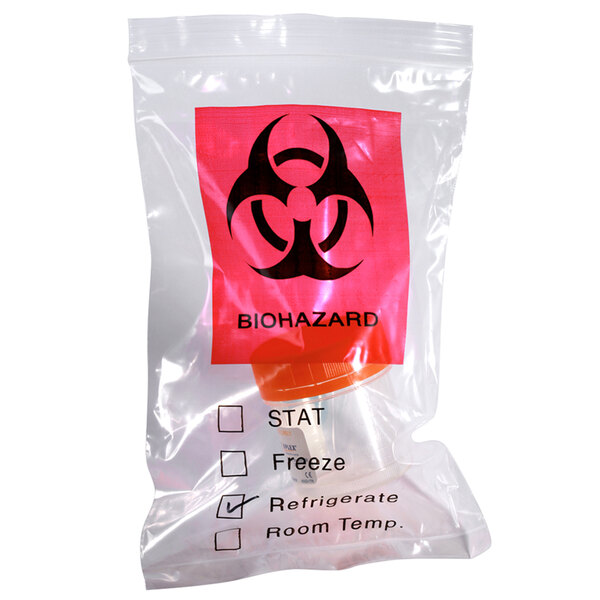 12" x 15" 2 Mil Printed Polyethylene Zip Top Biohazard Specimen Bag with Pouch - 500/Case