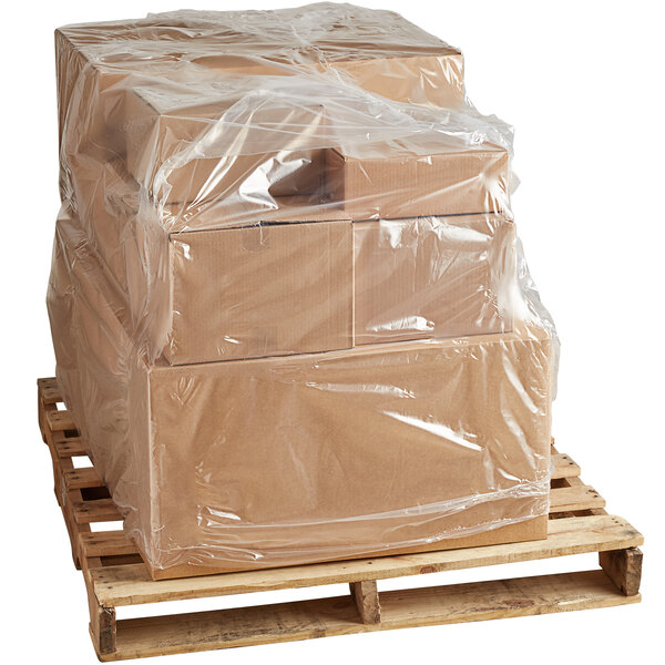 Lavex Industrial 72" x 48" x 46" 4 Mil Clear Gusseted Polyethylene Pallet Cover on a Roll - 25/Roll