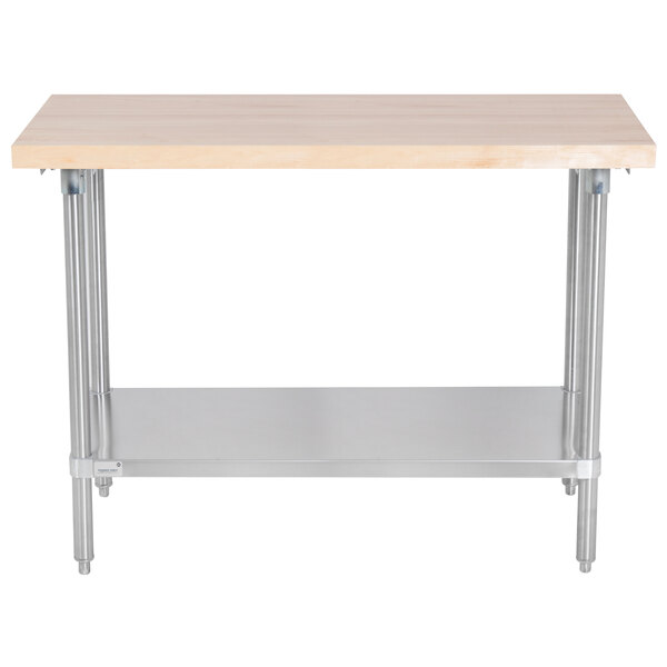 Advance Tabco H2S-244 Wood Top Work Table with Stainless Steel Base and Undershelf - 24" x 48"