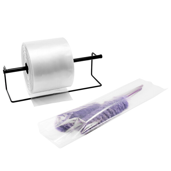 A roll of Lavex clear plastic layflat tubing on a white background.