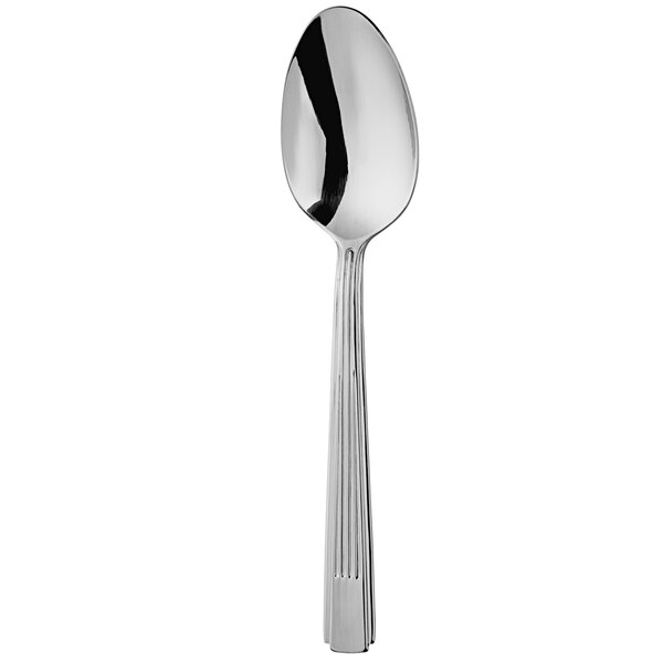 An Oneida Park Place stainless steel serving spoon with a black handle.