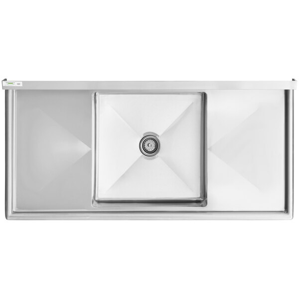 A Regency stainless steel commercial sink with one bowl and 2 drainboards.