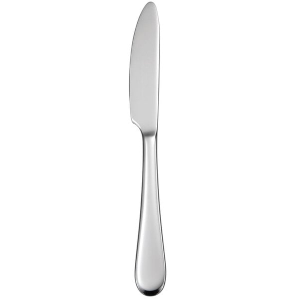 A Oneida Lumos stainless steel butter knife.