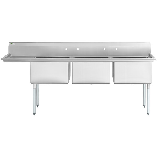 Regency 96 1/2" 16 Gauge Stainless Steel Three Compartment Commercial Sink with Galvanized Steel