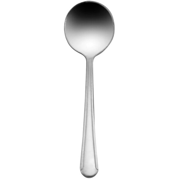 A silver spoon with a black handle and a silver tip.