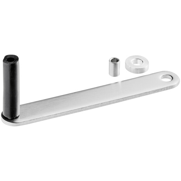 A stainless steel VacPak-It lid latch assembly with screws.