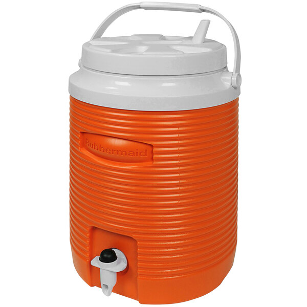 Rubbermaid FG15300411 2 Gallon Orange Insulated Beverage Dispenser /  Portable Water Cooler