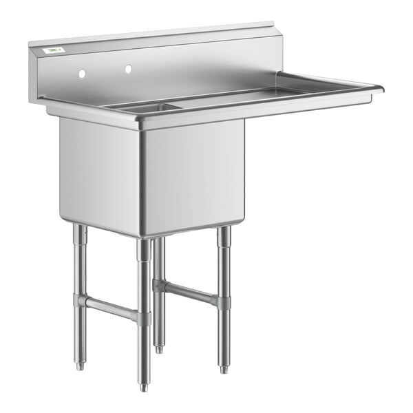 A Regency stainless steel 1 compartment sink with a rectangular right drainboard.