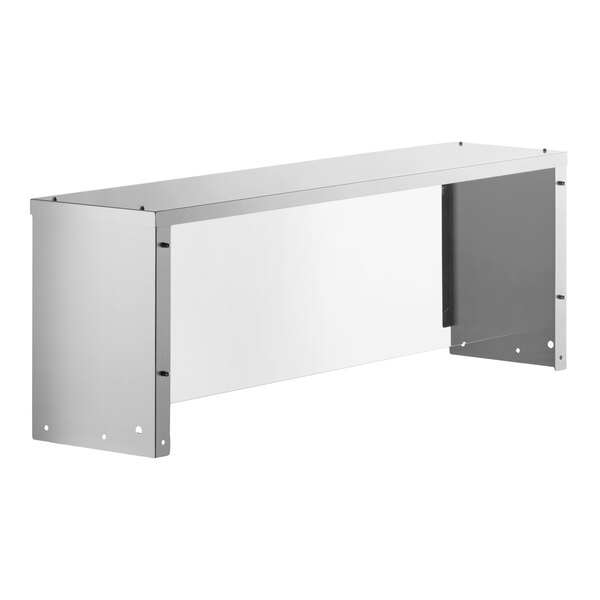 An Avantco 43-inch stainless steel overshelf with a sneeze guard designed for use with specific STE-3 series equipment.