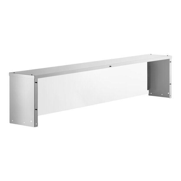 An Avantco 71-inch stainless steel overshelf with a sneeze guard designed for use with specific steam table models.
