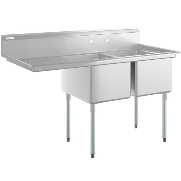 Regency 64 1/2" 16Gauge Stainless Steel Two Compartment Commercial