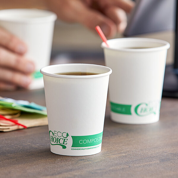 Compostable Coffee Cups - 12oz Eco-Friendly Paper Hot Cups - White