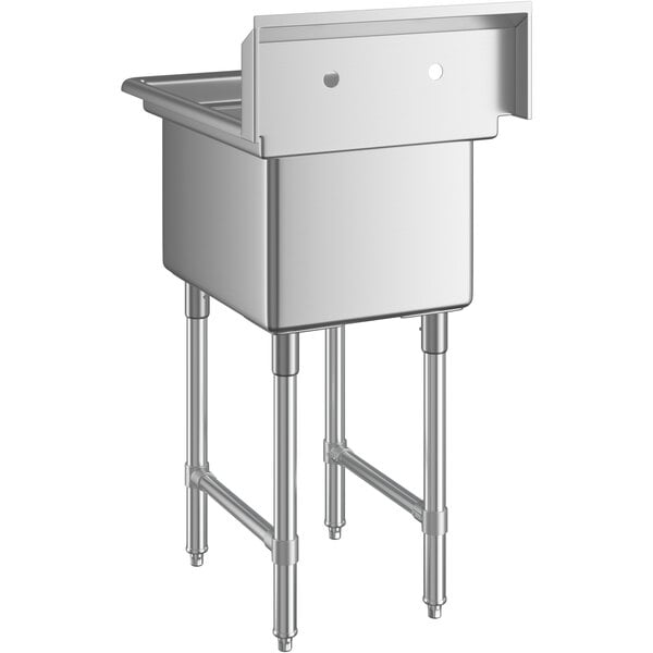 A Regency stainless steel one compartment sink with stainless steel legs and cross bracing.