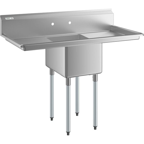 Regency 52" 16 Gauge Stainless Steel One Compartment Commercial Sink with Galvanized Steel Legs and 2 Drainboards - 16" x 20" x 12" Bowl