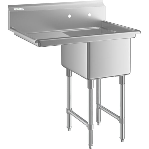 Regency 36 1/2" 16 Gauge Stainless Steel One Compartment Commercial Sink with Stainless Steel Legs, Cross Bracing, and 1 Drainboard - 16" x 20" x 12" Bowl - Left Drainboard