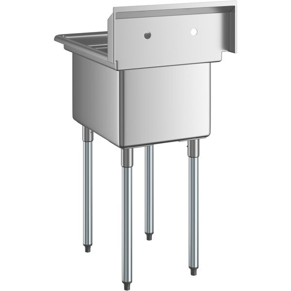 A Regency stainless steel sink with galvanized steel legs.