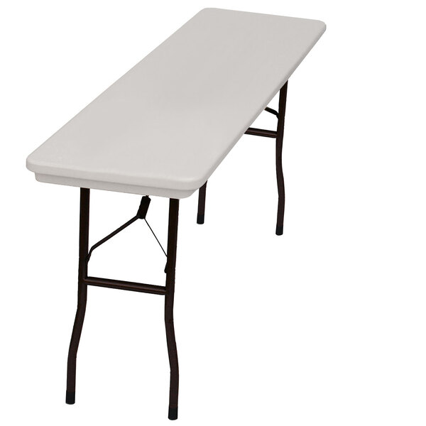 A gray Correll rectangular folding table with black legs.