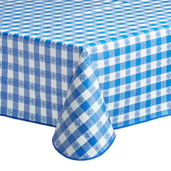 Choice 52" x 52" Royal Blue Textured Gingham Vinyl Table Cover with