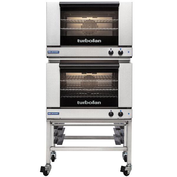A Moffat double deck commercial convection oven on wheels.