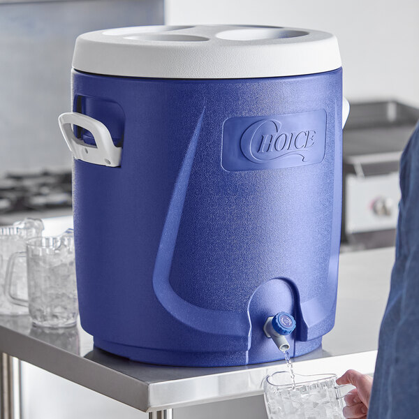 Choice 14.5 Gallon Blue Round Insulated Beverage Dispenser / Portable Water Cooler
