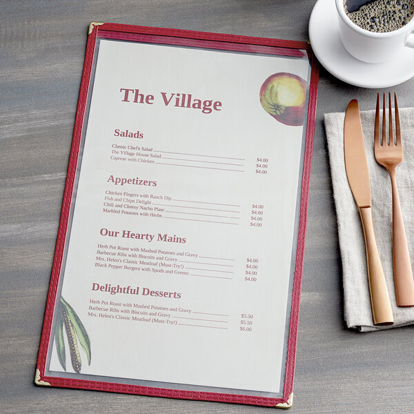Choice 8 1/2" x 14" Burgundy 2View Single Pocket Menu Cover