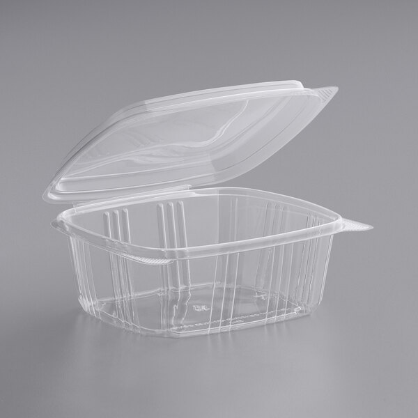 Choice 32 oz. Clear RPET Tall Hinged Deli Container with Domed Lid - 50/Pack