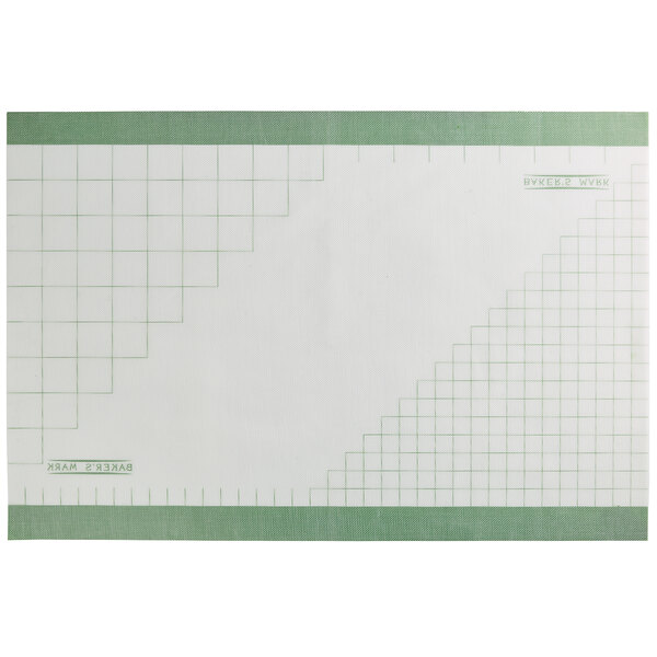 A white and green rectangular silicone mat with a grid pattern.