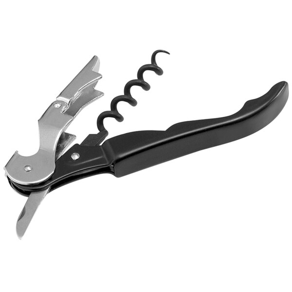 A black and silver Vollrath waiter's corkscrew with Teflon finish.