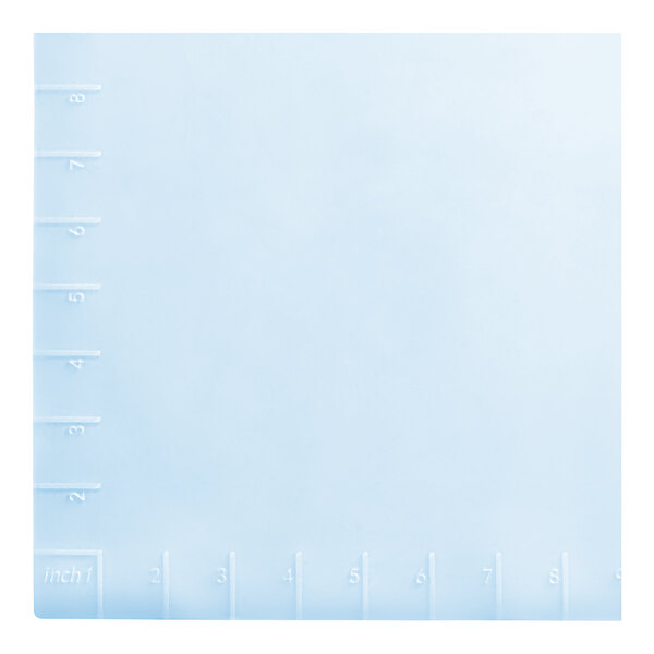 A blue translucent silicone work mat with white numbers on it.